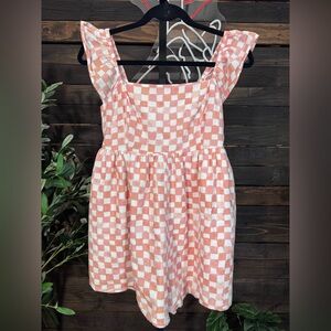 American Eagle Outfitters Peach and White Checkered Romper